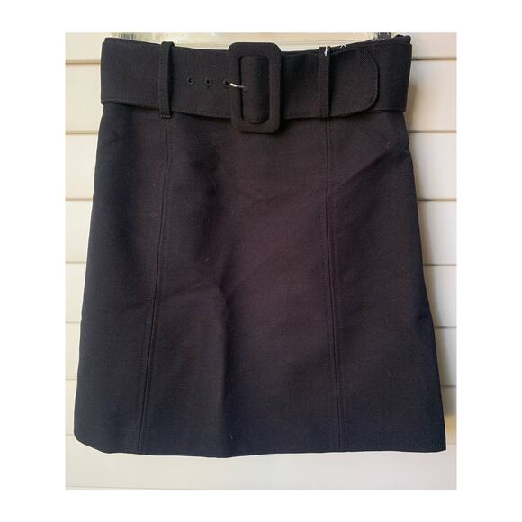NWT High Waisted Black A-Line Mini Skirt with Belt Woman's Size 0 - Picture 1 of 6